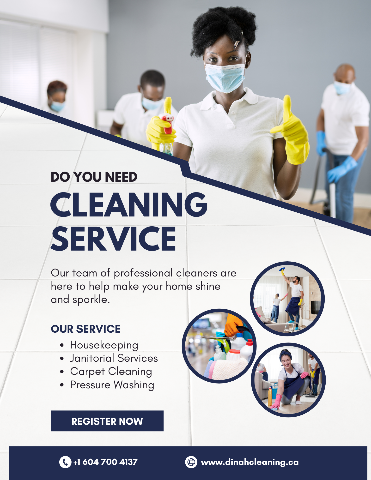 white and blue modern cleaning service flyer
